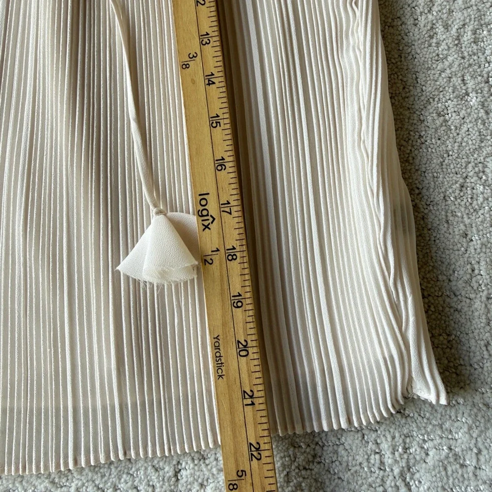 MISA Los Angeles Blouse Womens XS Cream Pleated V-Neck Tie Tassel Ruffle Cuff - Picture 11 of 14
